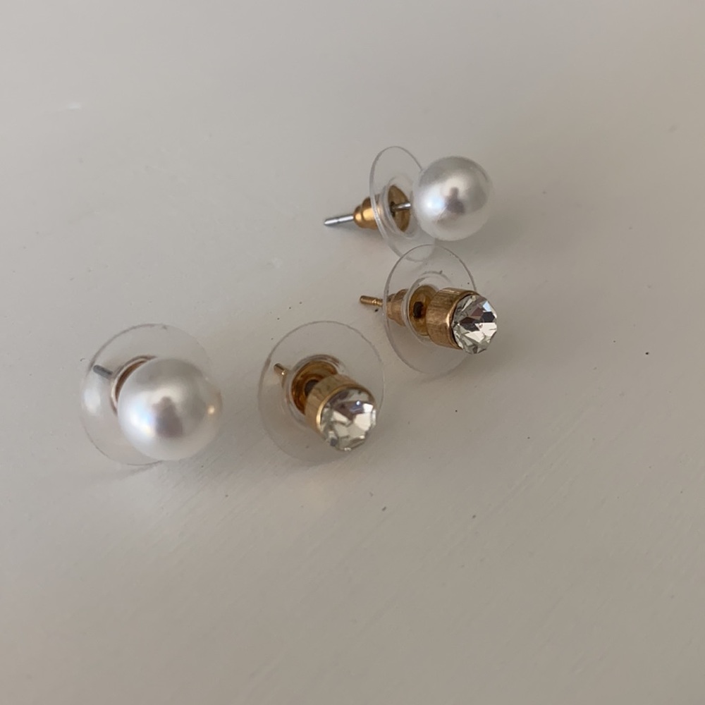 Two Piece Diamond/Pearl Earring Set